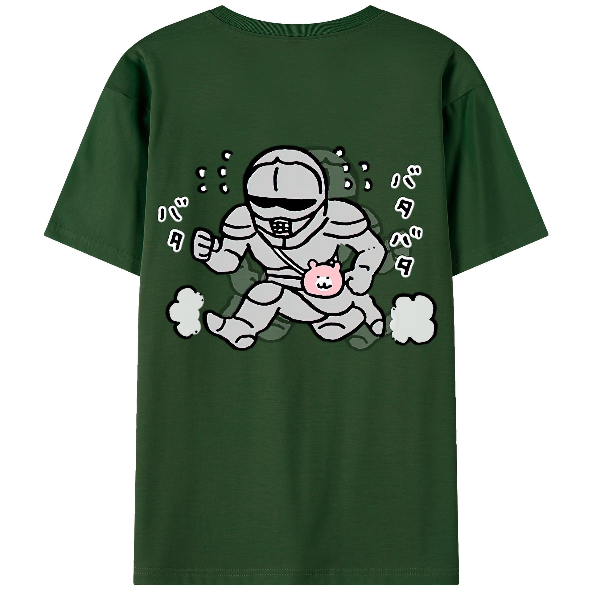 （画像用） ちいかわ 労働の鎧さん Chii-kawa Mr. Armor of Labor 綿100％半袖Tシャツ（背面プリント）